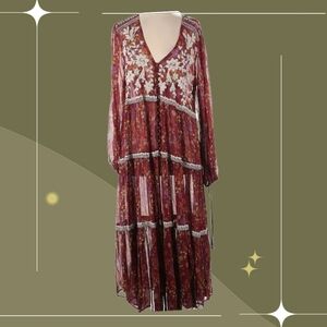 ✨ NWT call on me embroidered maxi top / dress in merlot combo size L